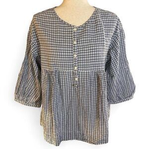 Max Studio Blue CottageCore Plaid Pilgrim Tunic Top